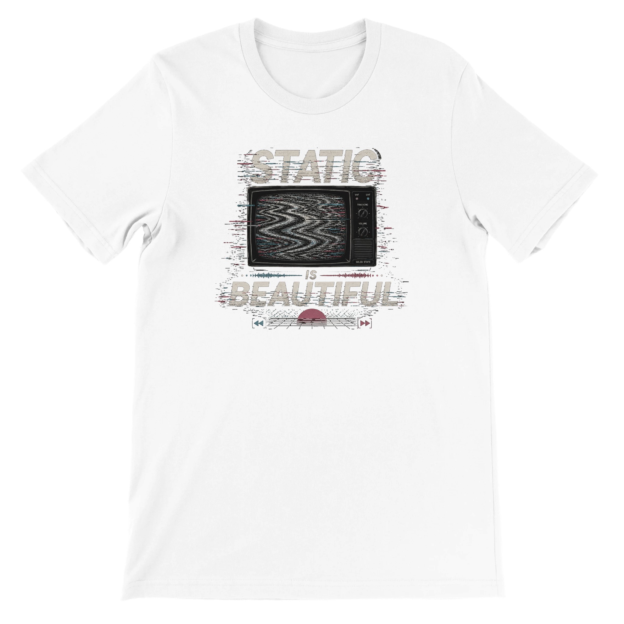 “STATIC IS BEAUTIFUL” retro graphic t-shirt by Rewound — analog era design